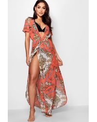 Womens Scarf Print Beach Maxi Kimono Orange S