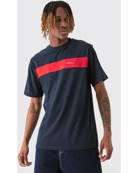 BoohooMAN - Tall Regular Fit Colour Block Man Script T-shirt In Navy - Lyst