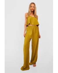 Boohoo - Tall Textured Swing Crop And Wide Leg Pants Set - Lyst