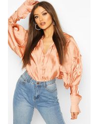 Boohoo Womens Schimmerndes Oversized Hemd im Ballon-Schnitt - Mehrfarbig