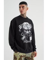 BoohooMAN - Tall Oversized Bronx Graphic Extended Neck Sweatshirt - Lyst