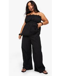 Boohoo - Plus Linen Look Longline Bandeau And Wide Leg Trouser Co-Ord - Lyst