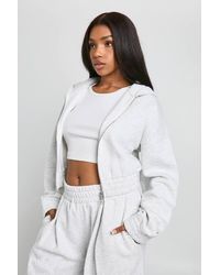 Boohoo - Cropped Double Zip Cinched Waist Hoodie - Lyst