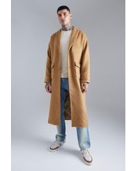 BoohooMAN - Single Breasted Brushed Wool Look Belted Overcoat - Lyst