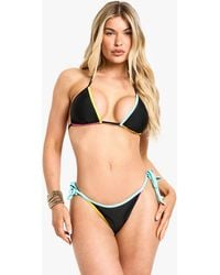 Boohoo - Multicoloured Contrast Binding Triangle Bikini Top & Tie Side Bikini Bottoms Set - Lyst