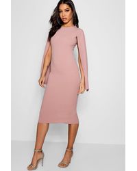 Cape Sleeve Bodycon Midi Dress in Navy 