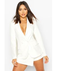 Boohoo Blazer Long À Double Patte De Boutonnage - ivoire - 38, Ivoire - Blanc