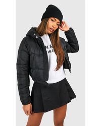 Boohoo - Hooded Crop Puffer Jacket - Lyst