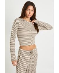 Boohoo - Striped Long Sleeve Button Through Top - Lyst