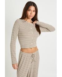 Boohoo - Striped Long Sleeve Button Through Top - Lyst