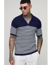 BoohooMAN - Tall Oversized Boxy V Neck Striped Knitted Polo - Lyst