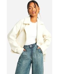 Boohoo - Wool Look Boucle Belted Jacket - Lyst
