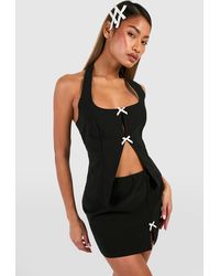 Boohoo - Contrast Bow Open Front Cami & Mini Skirt - Lyst