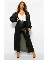 Boohoo Woven Shirred Cuff Belted Maxi Kimono - Black