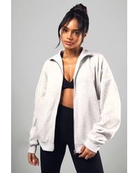 Boohoo - Funnel Neck Zip Through Oversized Bomber Sweatshirt - Lyst