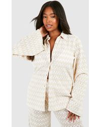 Boohoo - Plus Neutral Stripe Crochet Beach Shirt - Lyst
