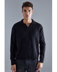BoohooMAN - Boxy Long Sleeve Knitted Revere Polo - Lyst