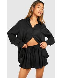 Boohoo - Textured Relaxed Fit Shirt & Flared Shorts - Lyst