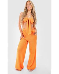 Boohoo - Knitted Bandeau Top & Trouser Beach Co-ord - Lyst