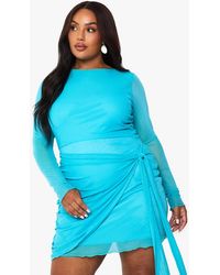 Boohoo - Plus Mesh Wrap Mini Dress - Lyst