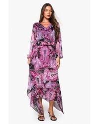 Boohoo - Paisley Chiffon Hanky Hem Midi Skirt - Lyst