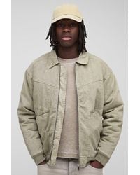 Boohoo - Regular Fit Washed Twill Pocket Collared Bomber Jacket - Lyst