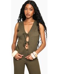 Boohoo - Textured Tie Front Sleeveless Top - Lyst