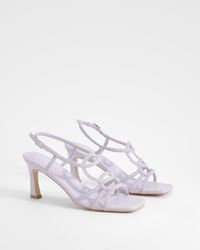 Boohoo - Woven Detail Mid Strappy Heels - Lyst