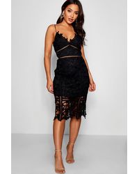 boohoo plunge midi dress with sweetheart neckline and side split in black