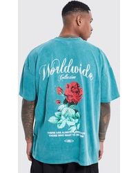 BoohooMAN - Oversized Washed Worldwide Floral Graphic T-shirt - Lyst