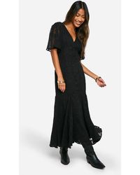 Boohoo - Jacquard Floral Angel Sleeve Midaxi Dress - Lyst