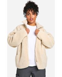 Boohoo - Chaqueta Plus Oversize De Borreguito Sintético Con Cremallera - Lyst