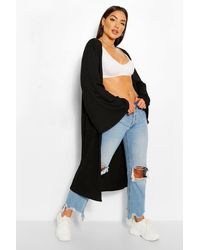 Boohoo Rib Wide Sleeve Midi Kimono - Black