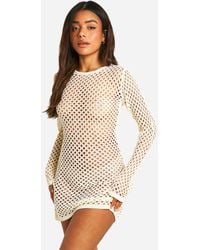 Boohoo - Crochet Cover-up Beach Mini Dress - Lyst