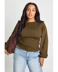 Boohoo - Plus Shirred Peplum Top - Lyst