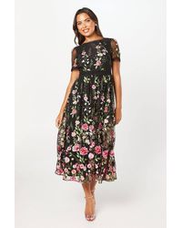 Coast - Lace Trim Detail Embroidered Mesh Midi Dress - Lyst