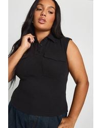 Boohoo - Plus Collared Utility Rib Top - Lyst