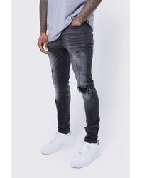 Boohoo - Skinny Stretch Rip & Repair Self Fabric Jeans - Lyst