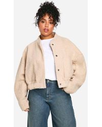 Boohoo - Plus Boucle Bomber Jacket - Lyst