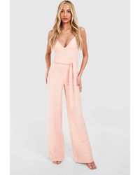 Boohoo - Tall Corset Belted Wide Leg Jumpsuit - Lyst