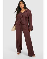 Boohoo - Plus Cheesecloth Wide Leg Trouser - Lyst