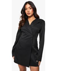Boohoo - Petite Structured Oversized Wrap Over Blazer Dress - Lyst