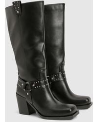 Boohoo - Wide Fit Buckle Detail Western Biker Boots - Lyst