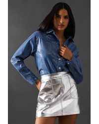 Warehouse - Denim Sequin Oversized Shirt - Lyst