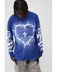 Boohoo - Camiseta Oversize De Manga Larga Y Tela Rizo Con Estampado De Corazones Y Lavado A La Piedra - Lyst