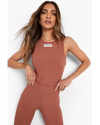 Boohoo Recycled Racer Neck One Piece - Brown