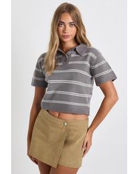 Boohoo - Stripe Collared Oversized Knitted Top - Lyst