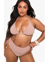 Boohoo - Plus Seersucker Gingham Tie Front Triangle Bikini Top - Lyst
