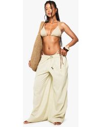 Boohoo - Linen Beaded Wide Leg Beach Pants - Lyst