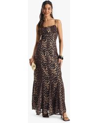 Boohoo - Leopard Printed Godet Hem Slip Dress - Lyst